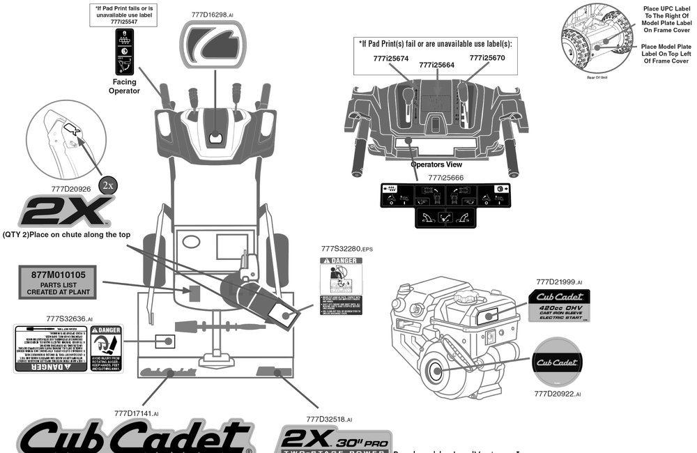 Label Map Diagram and Parts List for 2X30-INCHPRO (31AH8EVS710)(2019) Cub Cadet Snow Blower